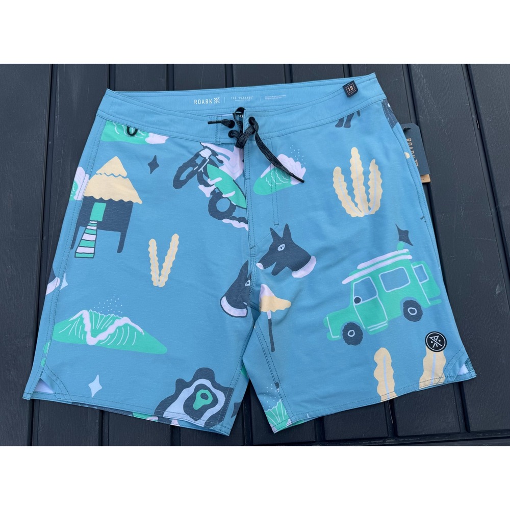 ROARK Mens Passage 18" Viaje Board Shorts Blue Graphic Print, Size 34, NWT‎